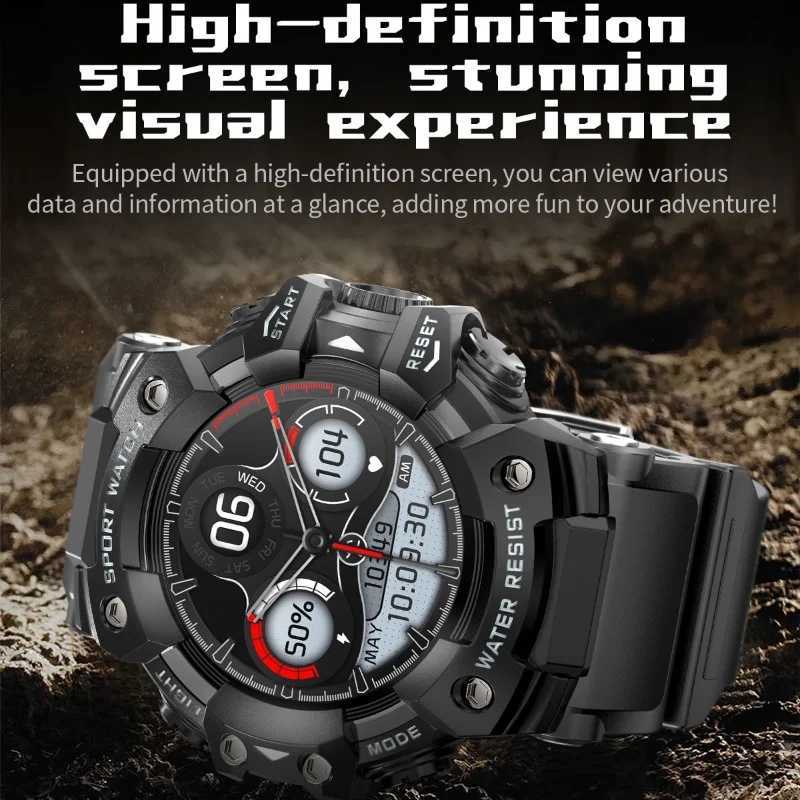 2024 Rugged Sport Smart Watch Calls Colorf Waterproof Military Smartwatches with Flashlight SOS CPASS for Phone Z241225