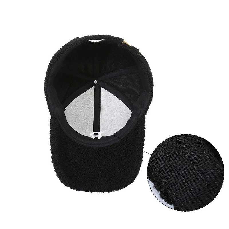 Plush baseball cap womens winter warm thick cashmere leather cap solid color adjustable womens duckbill cap W241225