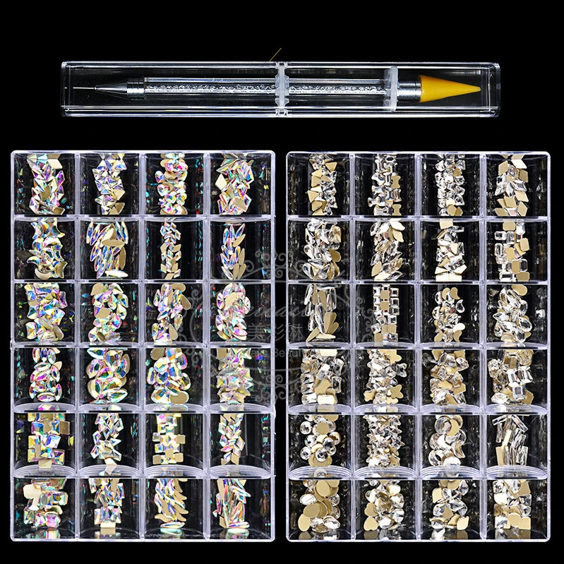 Nail Rhinestone Set 480pcs/Box With One PC Dot Pen Crystals AB DIY Rhinestones Gold Bottom Glass Stones For Nail Art Accessories 241225