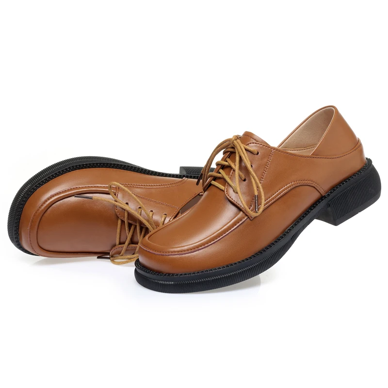 AIYUQI Loafers Women Spring Genuine Leather Fashion Women Large Size Shoes Lace Up Mid Heel Work Shoes Ladies