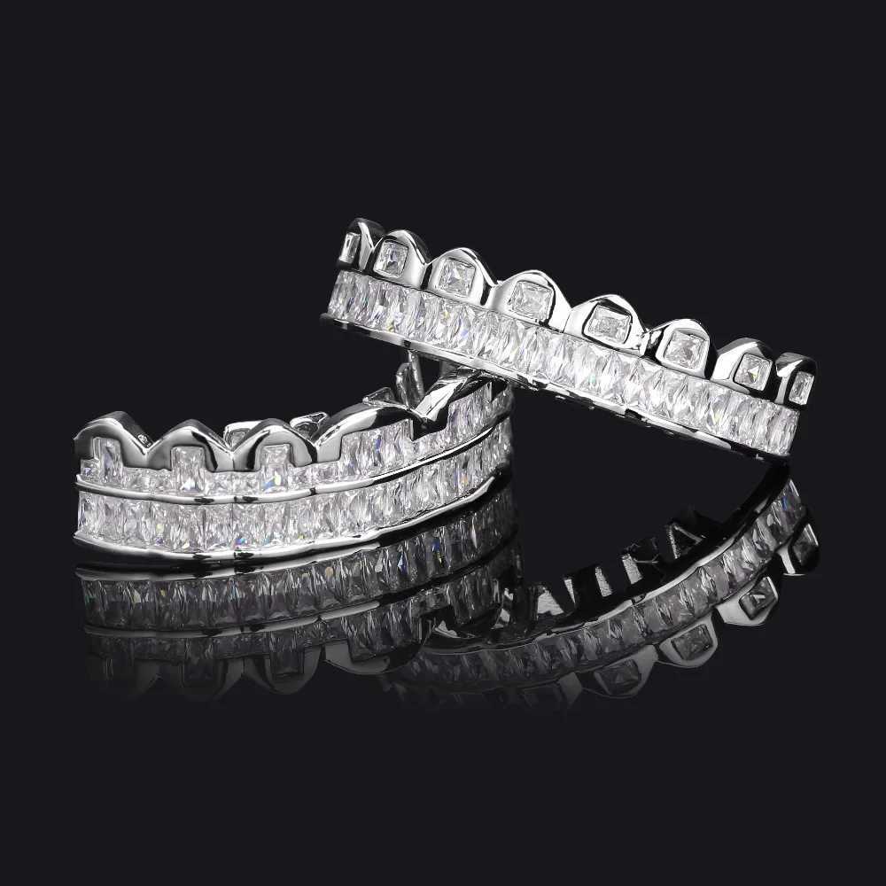 New Baguette Set Teeth Grillz Top Bottom Silver Color Grills Dental Mouth Hip Hop Fashion Jewelry Rper Jewelry GiftXJ241225