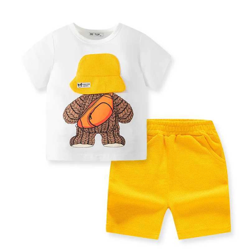 Clothing Sets Summer Baby Girl Boy Clothes Set Children Cartoon Bear Print Top and Buttom 2 Pieces Suit Kid Tshirts Shorts Outfit TracksuitY241225PY87
