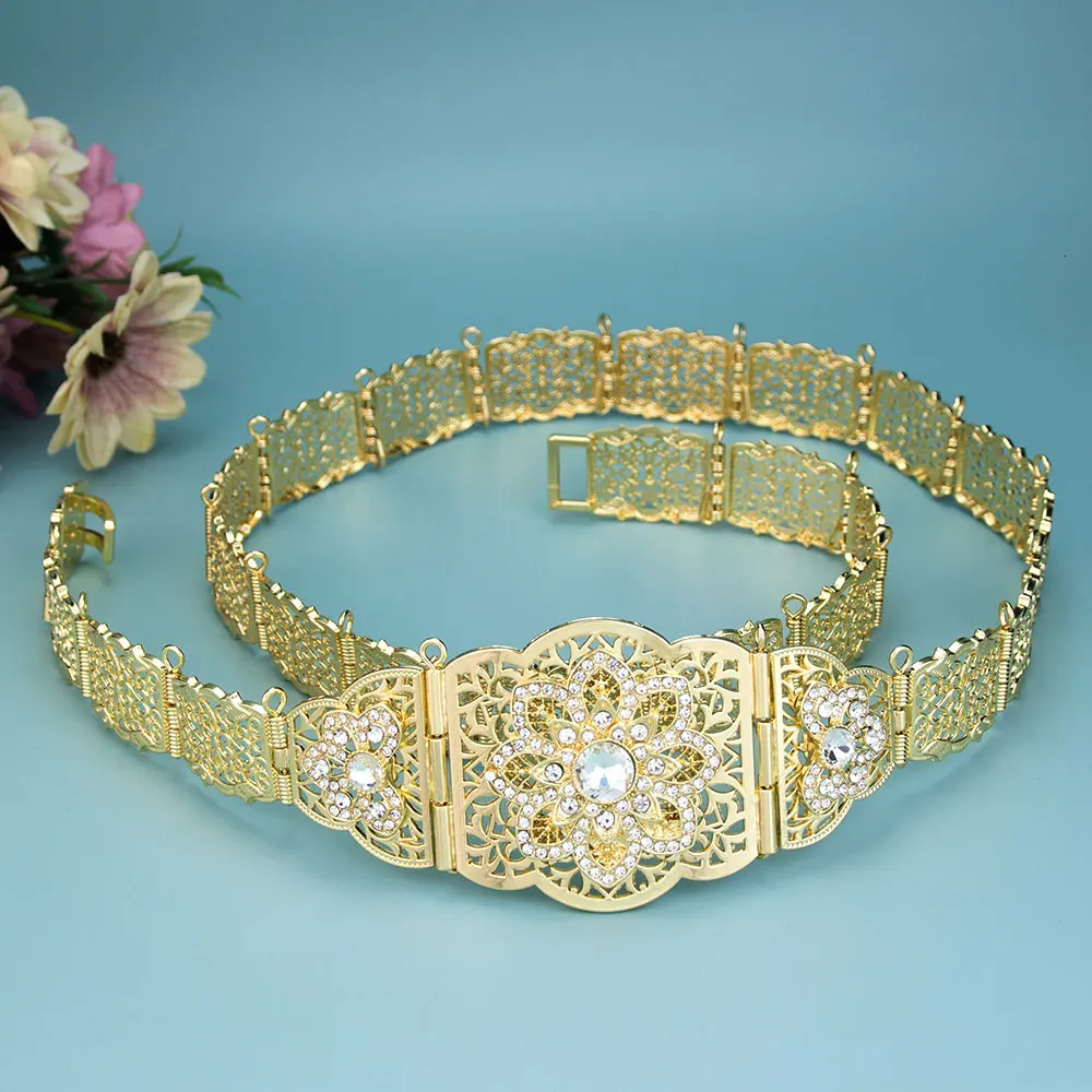 Sunspicems Moroccan Caftan Belt Gold Color Red Green Stone Algeria Wedding Dress Kaftan Abaya Arab Waist Chain Bridal Jewelry 241225