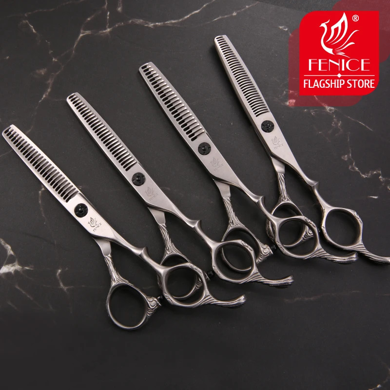 Fenice Professional Personality Handle 6 inch Hair Salon Sheers V-type Traceless Thinning Scissors Hairdressing Cutter 241225