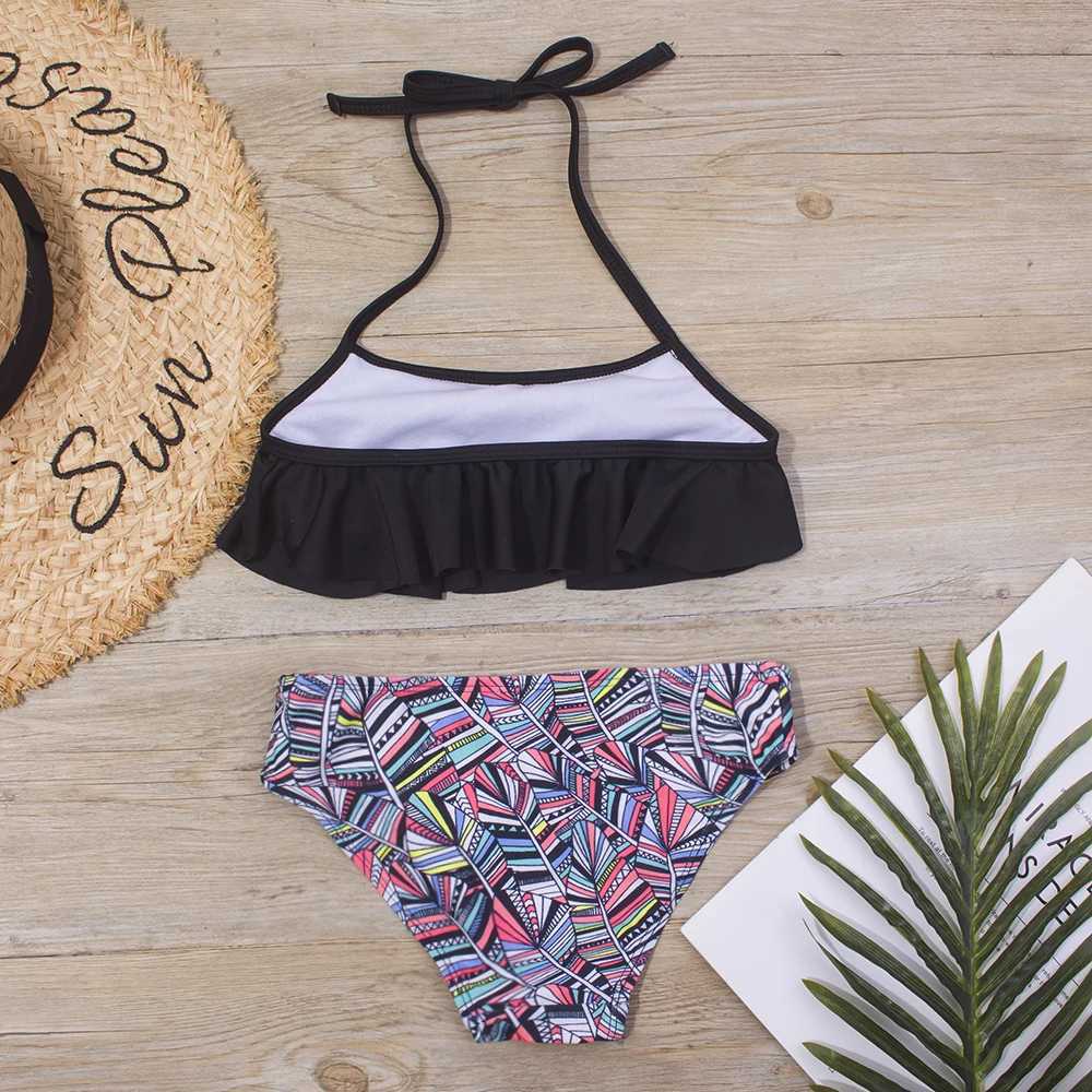 Print Summer Girls Kids Bikini Set 5-4 Years Ruffle Childrens Swimwear Childrens Bandage Swimwear Beach WearW241225
