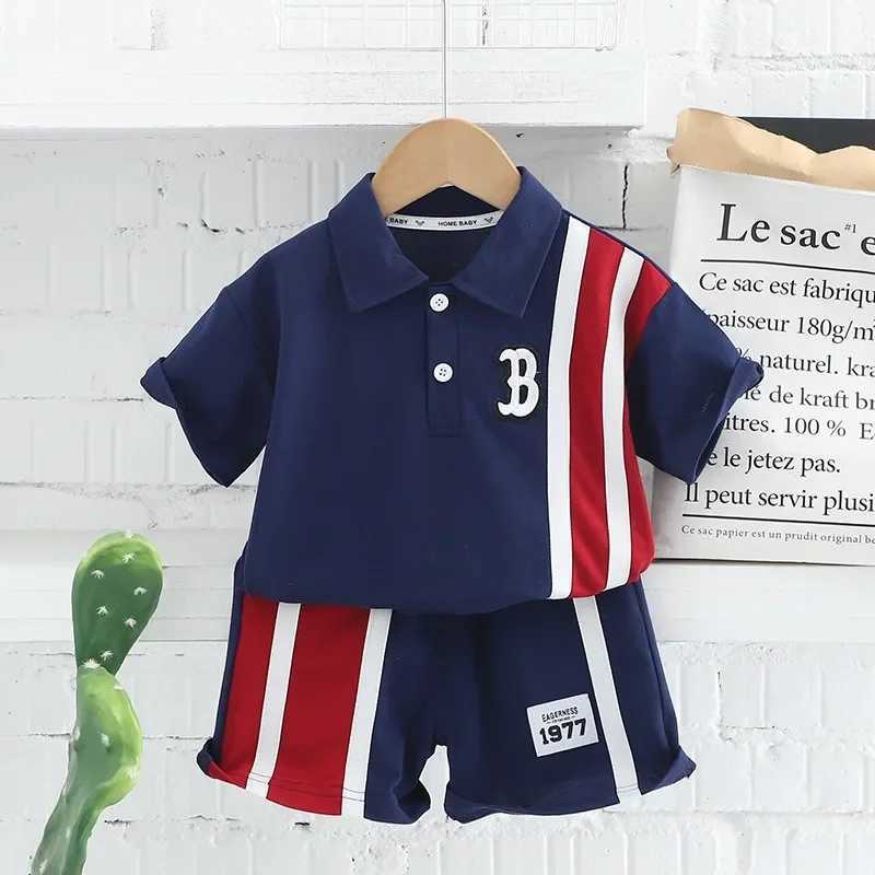 Clothing Sets Summer Children Boy Clothes Set Lapel Striped T-shirts and Shorts 2pcs Suit Kid Letter Top Bottom Outfits Fashion TracksuitsY241225M8OA