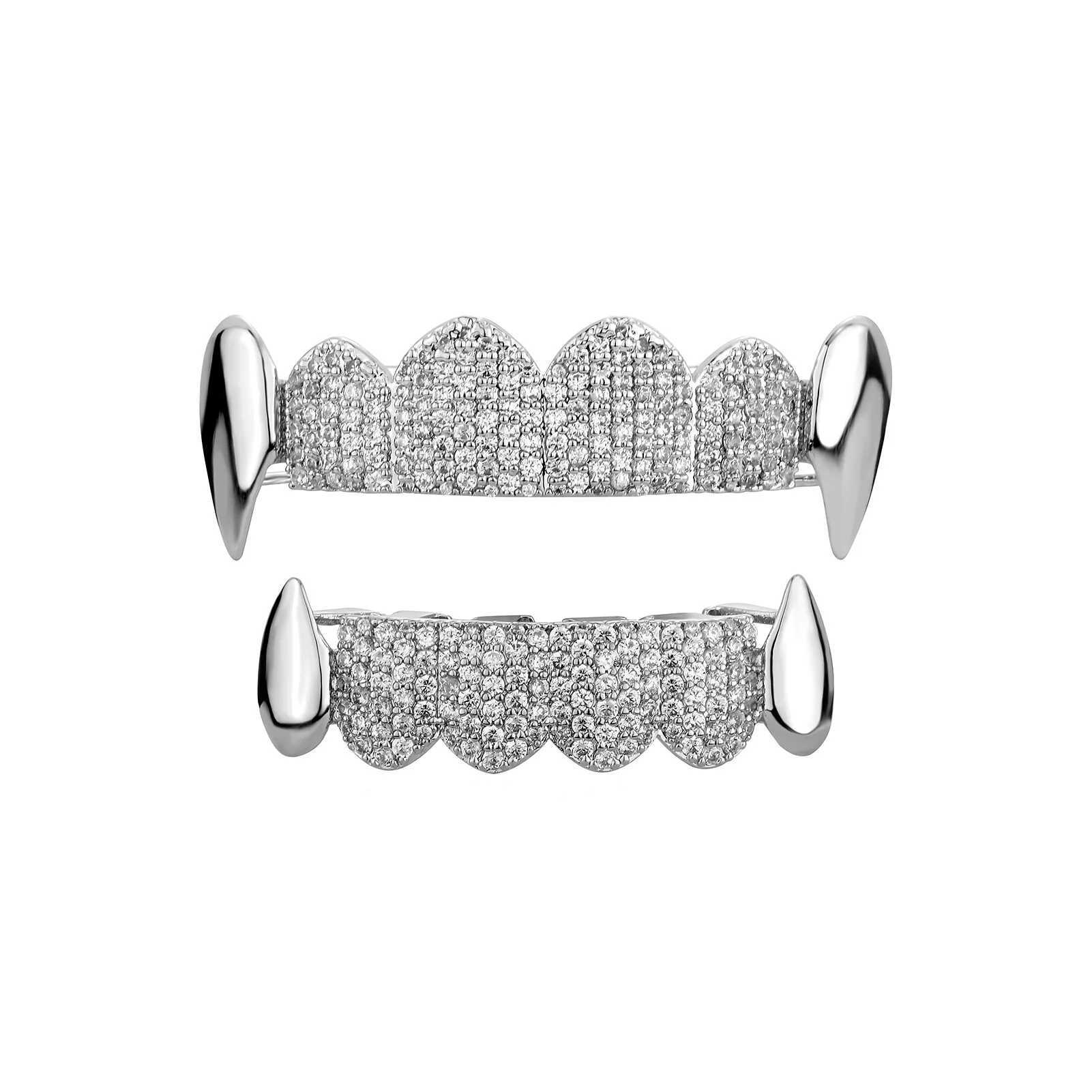Top Bottom Mouth d Out Cubic Zirconia Brass Grillz Teeth For Men Teeth Grills Tooth Cs Removable Hip Hop JewelryXJ241225