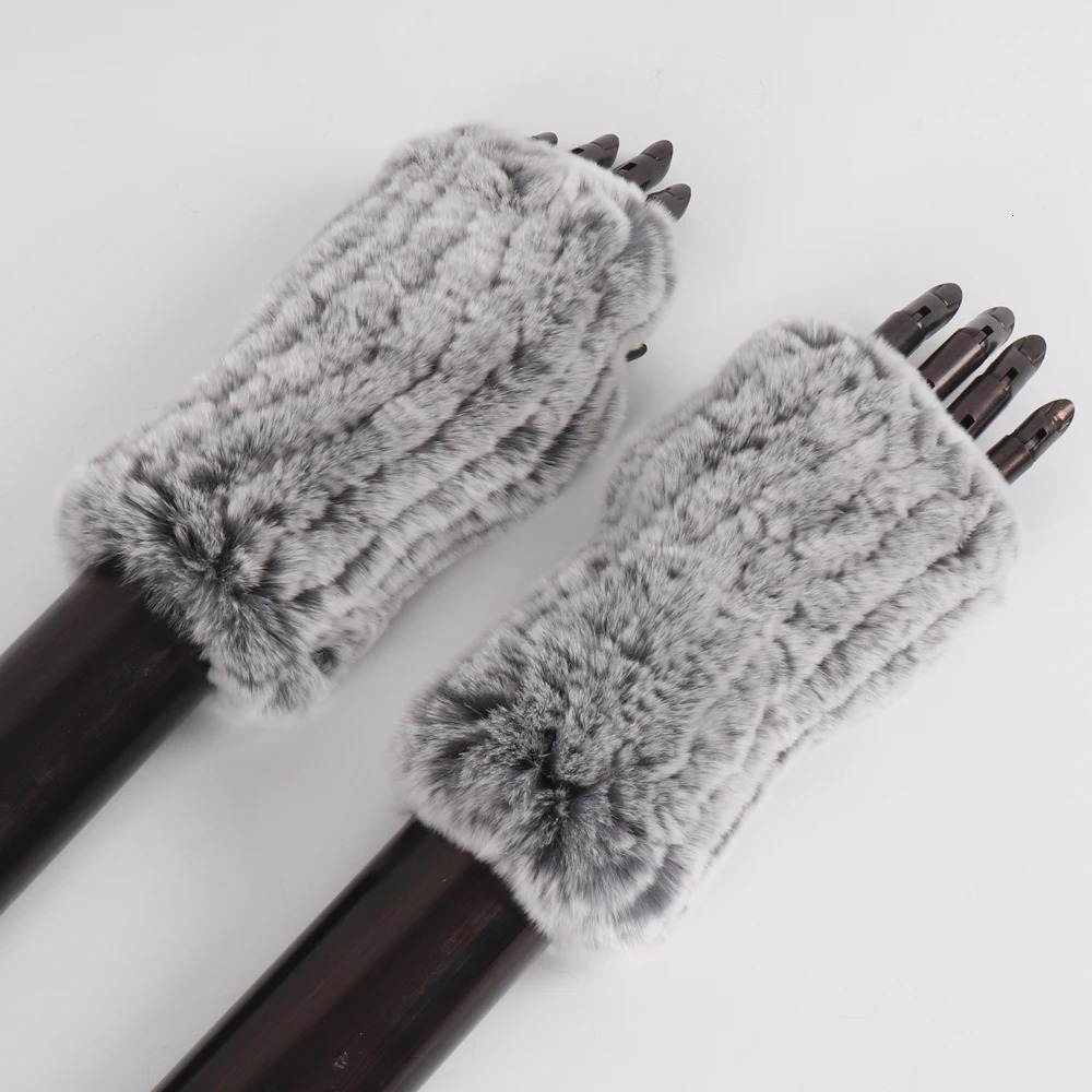 Winter Real Fur Golve Women Outdoor Warm 100% Real Rex Rabbit Fur Gloves Knit Thick Natural Soft Rex Rabbit Fur Mittens 241225ww