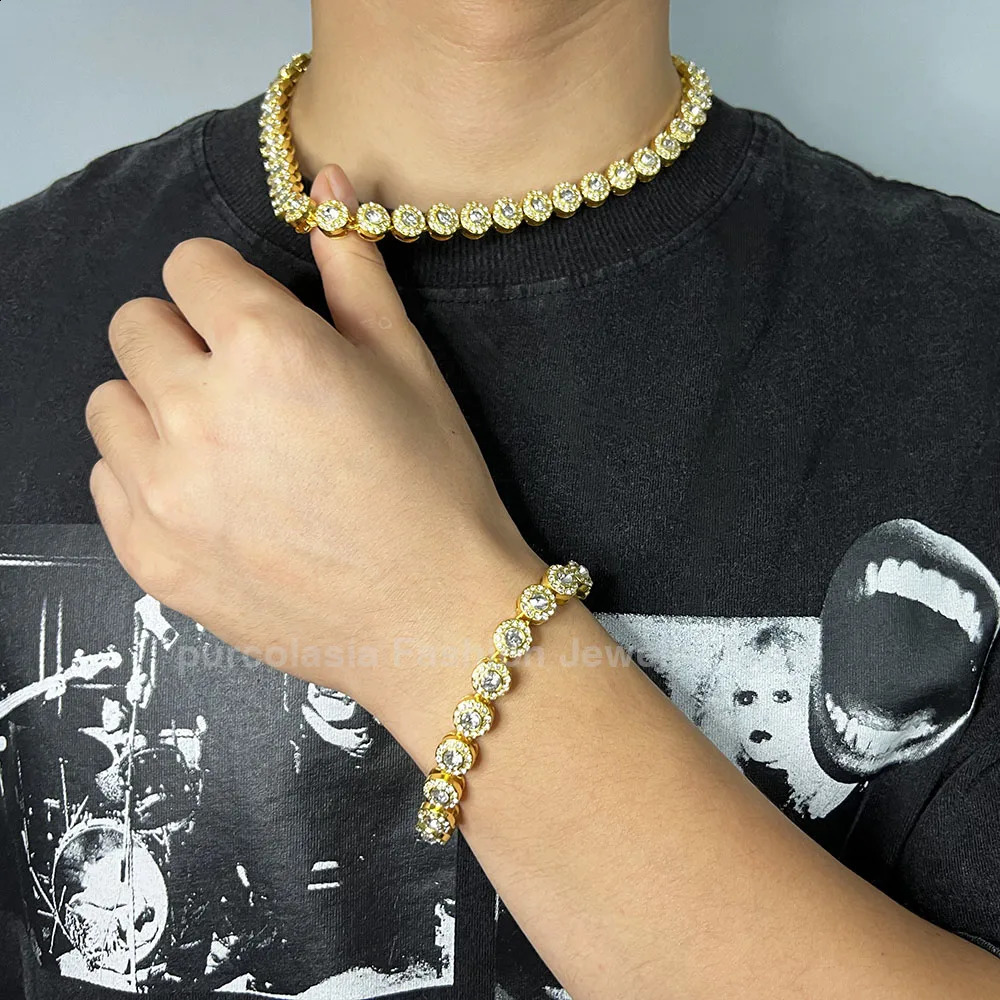 Round 10mm necklace shiny rhinestone ice out cool hip-hop chain suitable for men women and fashionable jewelry 241223