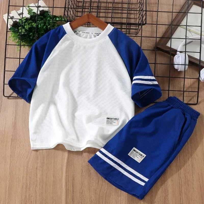 Clothing Sets Baby Boy Clothes Set Summer O-neck T-shirts and Shorts Suit Children Girls Waffle Patchwork Top Bottom 2pcs Outfits TracksuitY241225CRGK