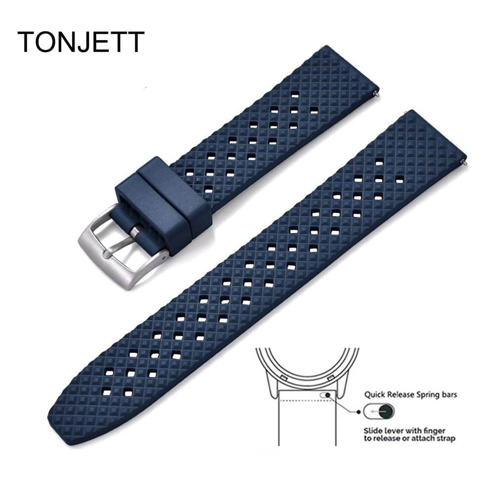 High Quality Honeycomb FKM Rubber Watch Strap 20mm22mm Waterproof Diving Quick Release Fluororubber Breathable Rubber WatchBands 241225