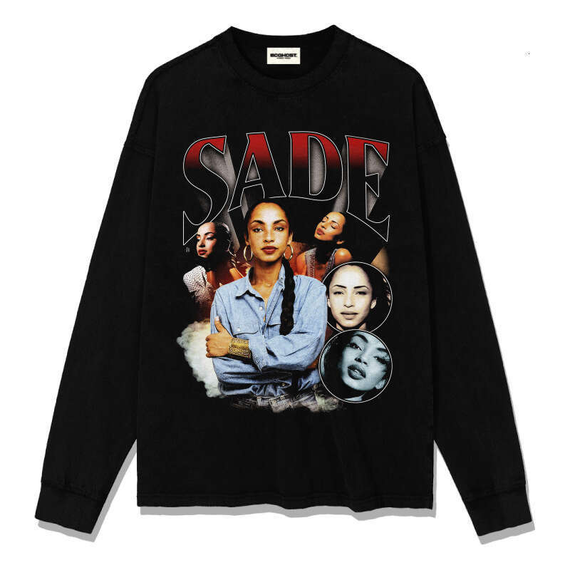 Hip Hop Sade Printed Short Sleeve T-shirt Made of Pure Cotton Loose Vintage Round Neck with Small Neckline