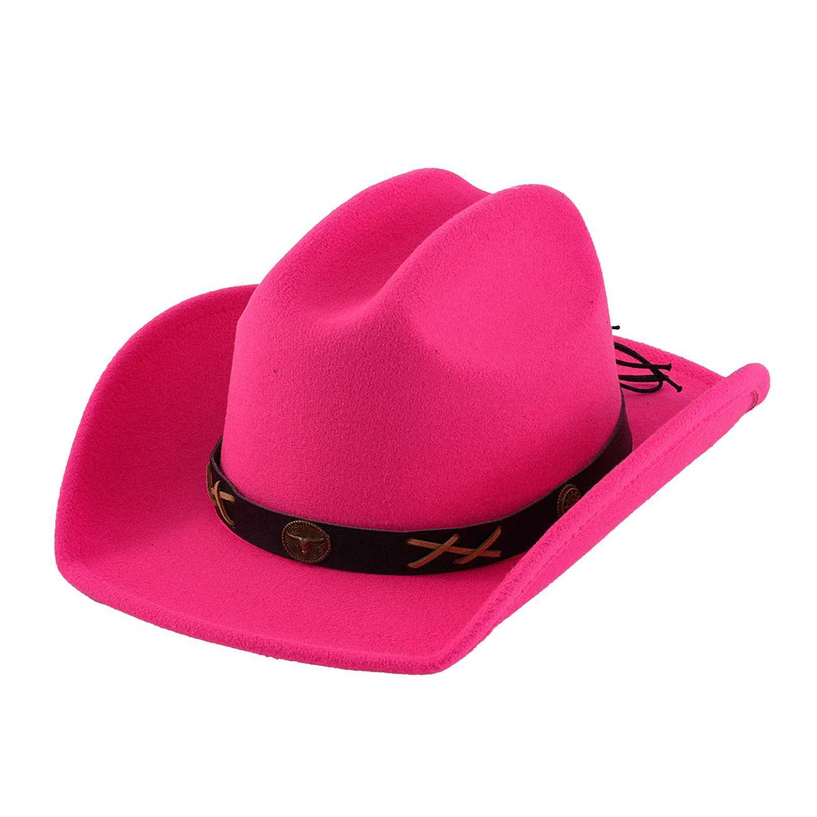 Felt denim hat copper cowhide braided rope Western style womens straw hat W241225