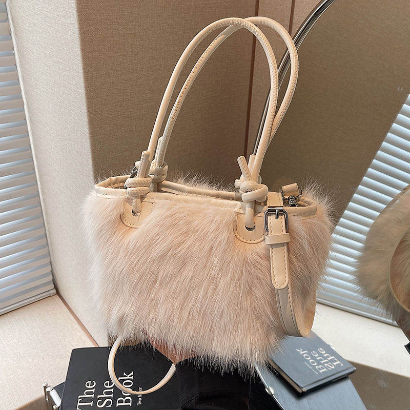 Women's Plush Simple and Compact Shoulder Bag 2025 Autumn/Winter New Handheld Bucket Bag Fashion Multi functional Commuter Crossbody Bag