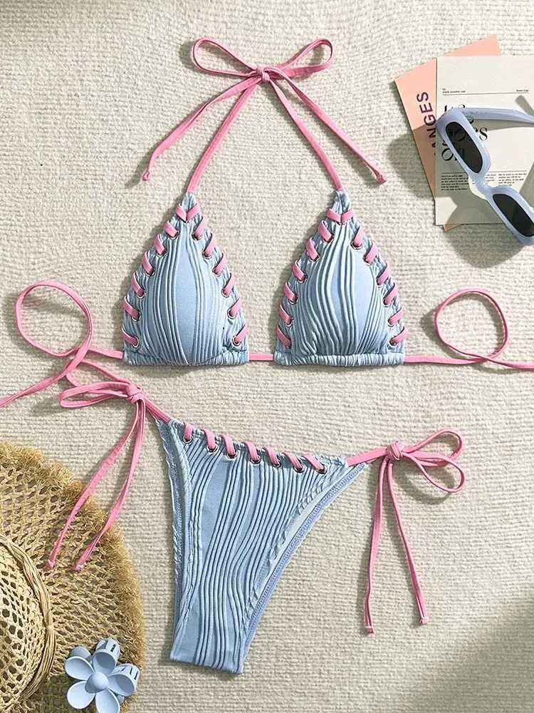 Sexy swimsuit womens orange swimsuit suspender bikini set two-piece split Biquinis drawstring swimsuit lace beachwearW241225