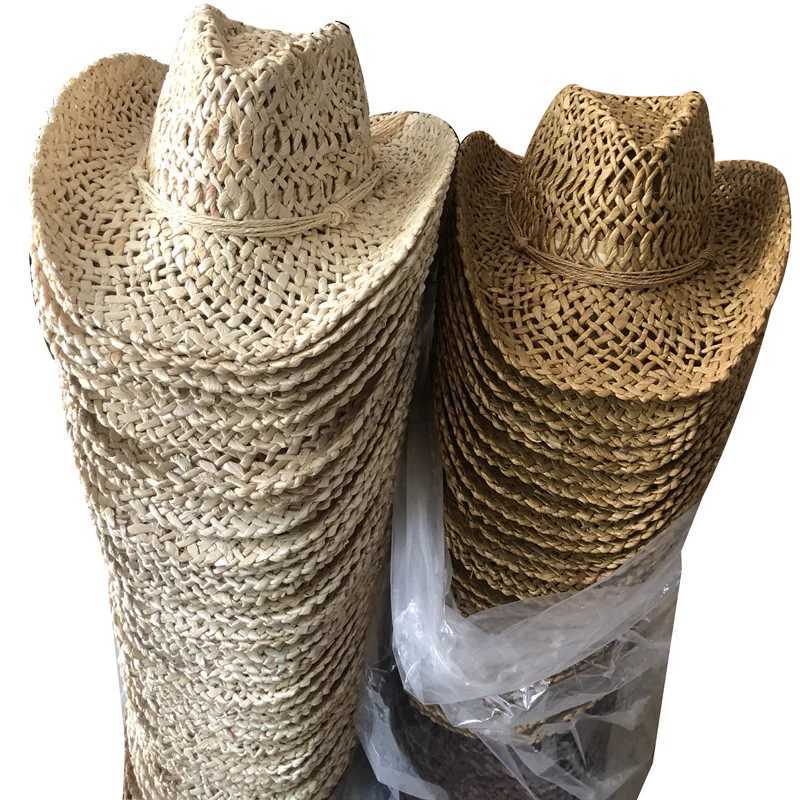 2024 Str Hat Corn Peel Material Western Cowboy Hat Spring/Summer Panama Sun Hat Elegant Cowboy Jazz Hat Sombrero Hombrero W241225