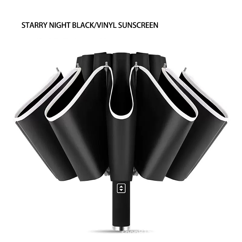 Durable Automatic Three-Layer Vinyl Umbrella with Reflective Strips for Men and Women