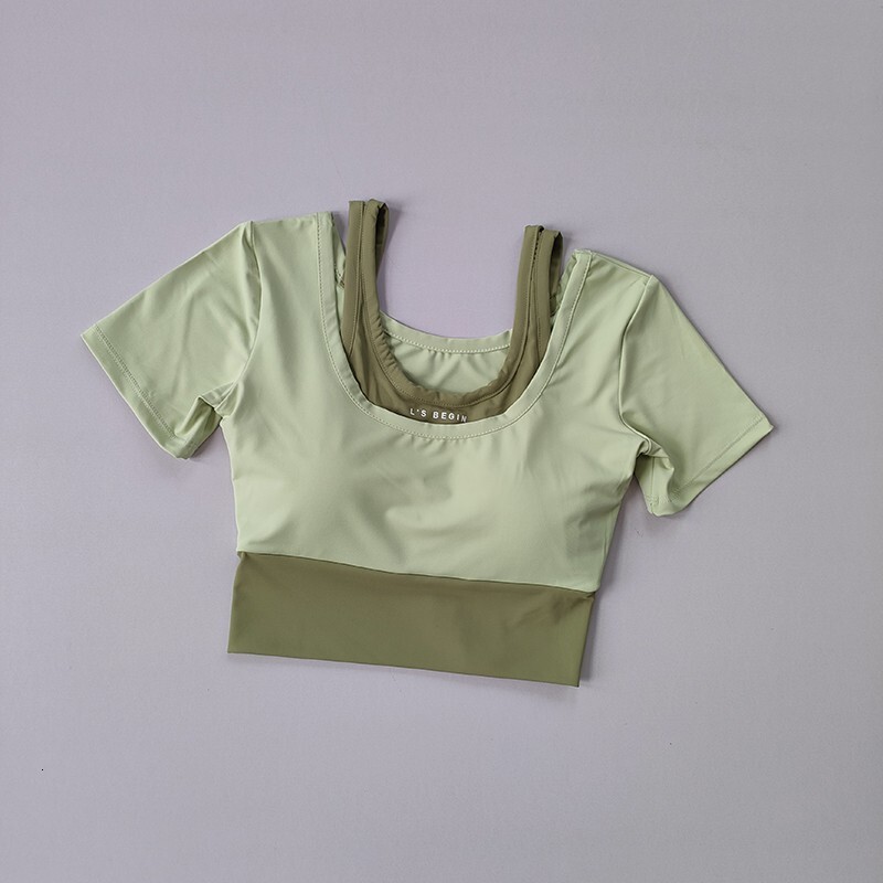 Women's Padded Yoga Shirts Short Sleeve Sports Crop Top Fiess Gym Workout T-Shirt Sexy Cropped Running Tights Clothing
