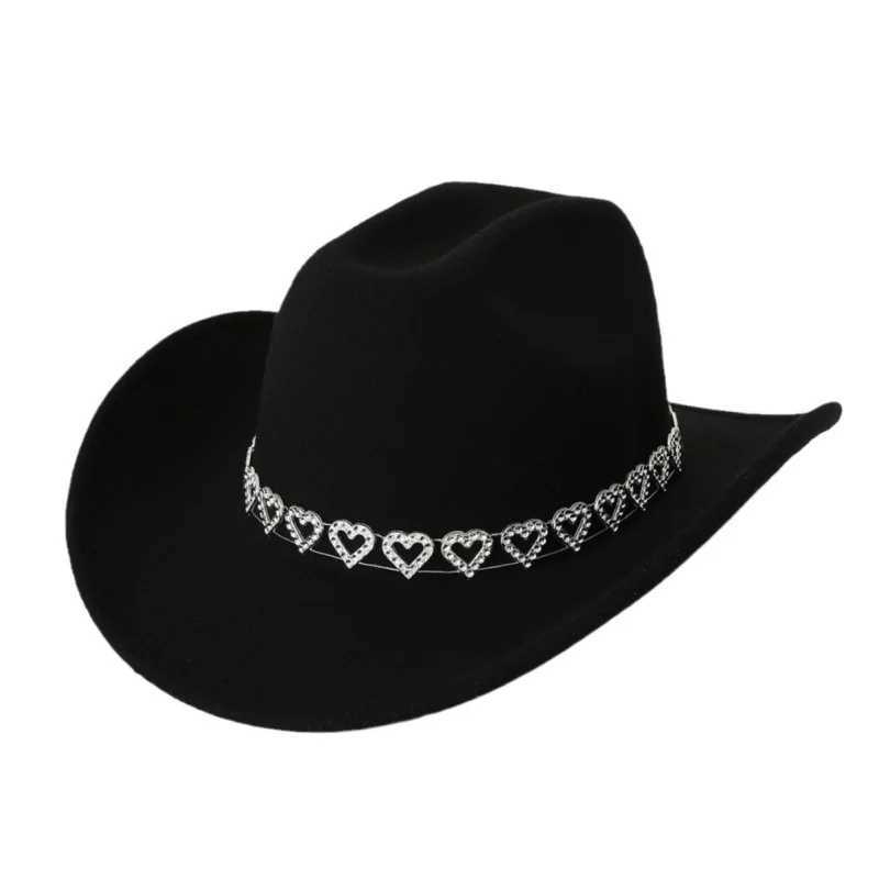 Lamuusaa y2k Womens Rhinestone Heart shaped Cowboy Hat Wide Brim Western Hat Theme Party C Accries W241225