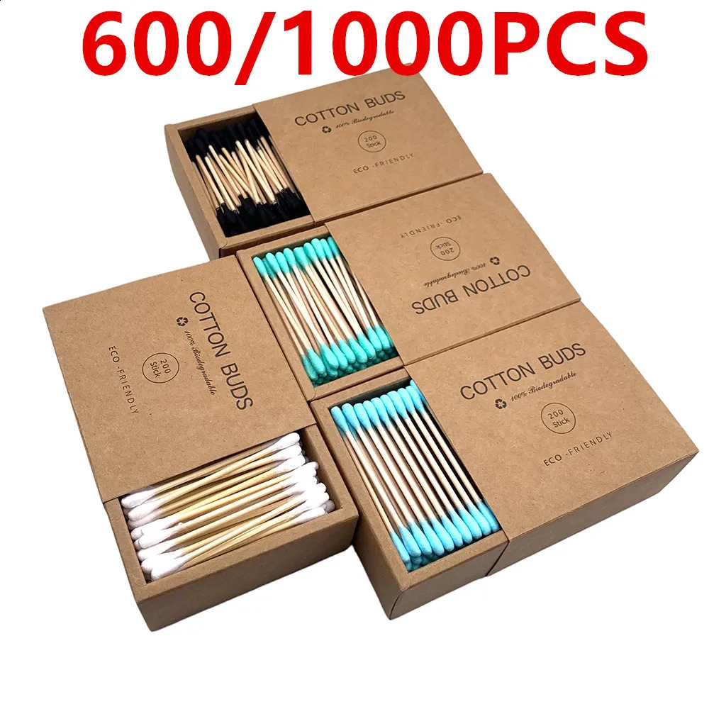 600/1000Pcs color mix Bamboo Cotton Double Head Adults Makeup Cotton Swab Microbrush Wood Sticks Nose Ears Cleaning Health Tools 241226