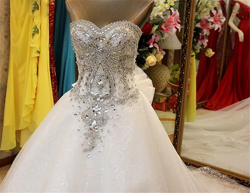 Real Photo A-Line Wedding Dresses Sweetheart Lace Crystal Beaded Diamond Luxury Formal Wedding Dress Custom Made