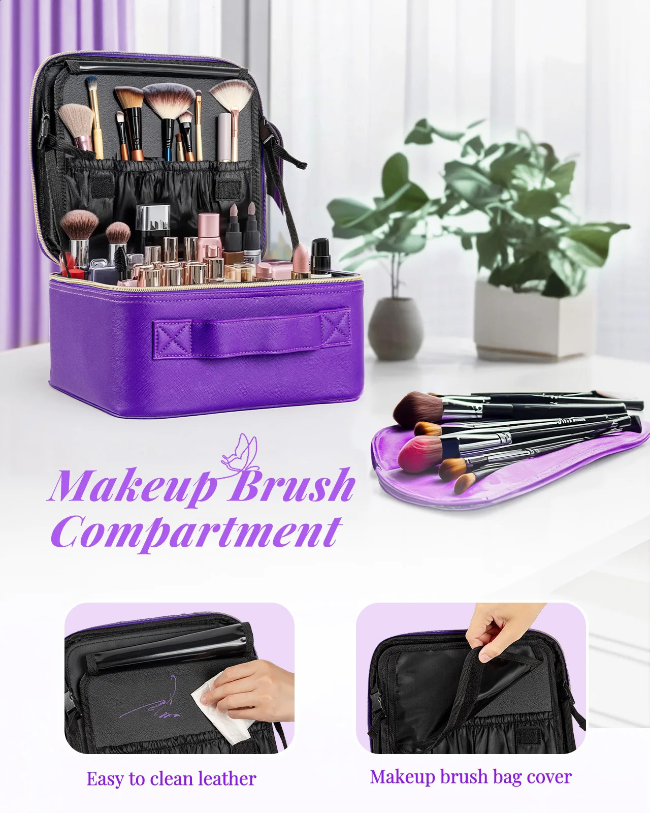 Portable Makeup Bag Travel Waterproof Necessary Beauty Brush Embroidery Tool Storage Cosmetic Case Professional Makeup Box 241226