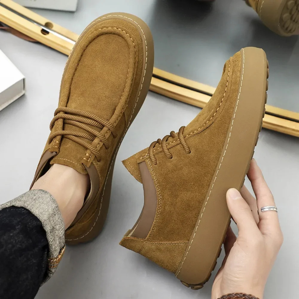 Mens Shoes Genuine Leather Retro Casual Shoes Lace Up Ankle Boots Cow Reverse Velvet Low Top Shoes for Men Leather Original241226
