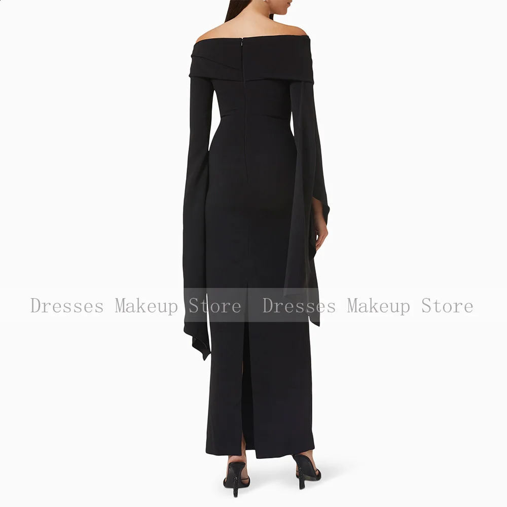 Black Wedding Guest Gowns for Women Off the Shoulder Column Formal Party Dresses Maxi Long Sleeves Elegant Evening Dress 241223
