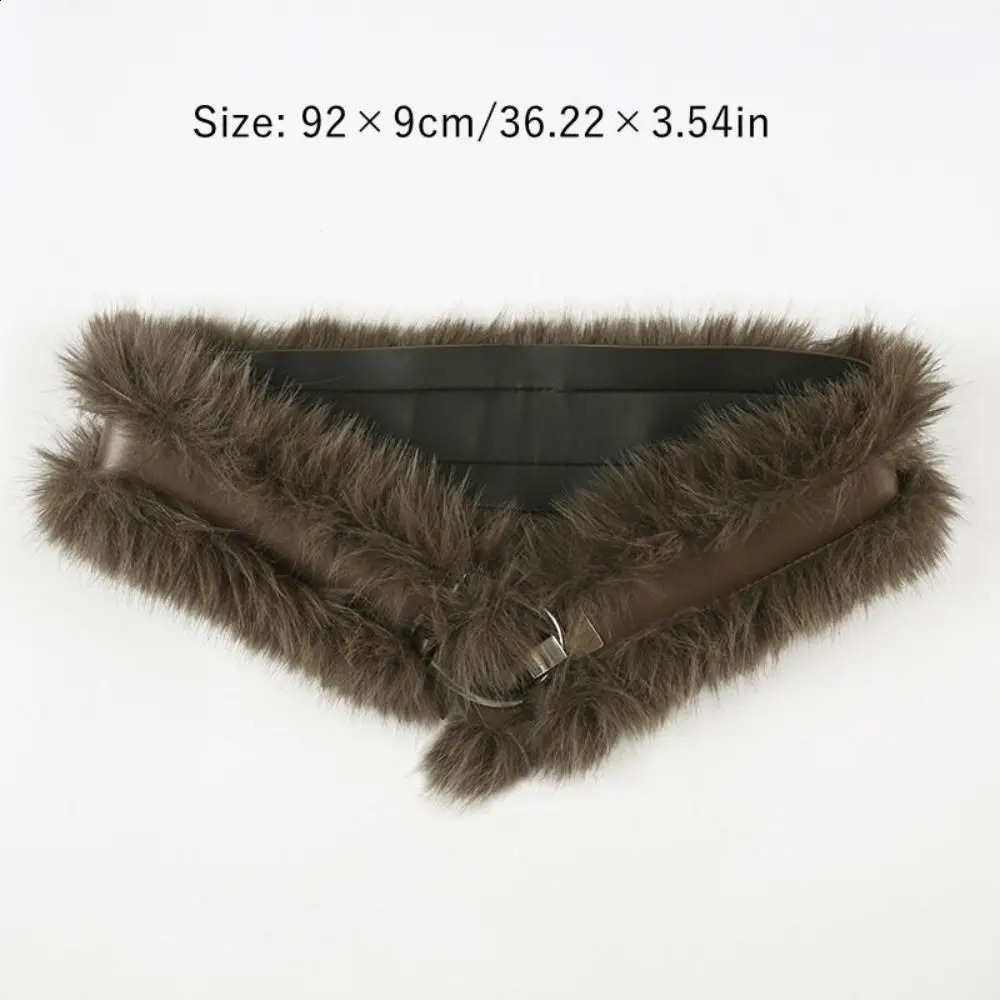 Vintage PU Leather Fur Belt Y2K Plush Waist Chain Faux Fur Waist Belts Furry Sexy Vintage Waistband Hiphop Jeans Belt 241226