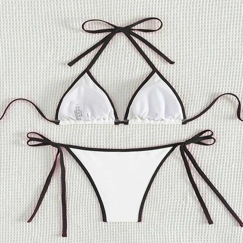 Contrasting Colors String Micro Thong Bikini Set Sexy Swimsuit 2024 Womens Strap Mini Swimsuit Biquinis Beach Wear Bikini Unprinted Good ProductW24122