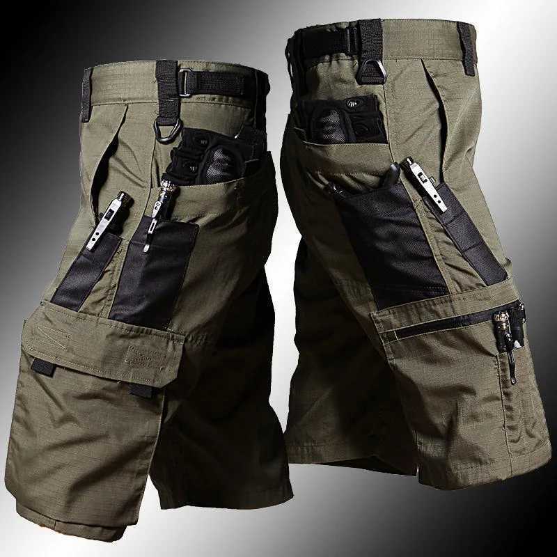 Mens cargo shorts summer tactical crop soldiers outdoor waterproof multi pocket Bermuda pants camouflage tear resistant hiking W241226