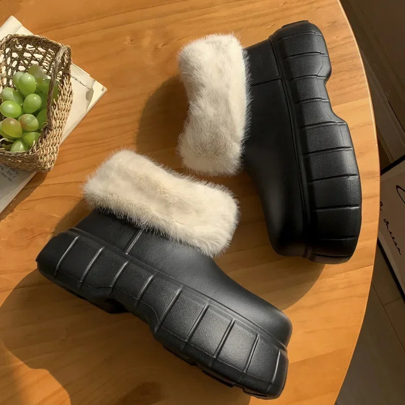 High Top Waterproof Cotton Shoes for Womens Winter Outdoor Plush EVA Thick Soled Rain Boots Green Keep Warm Botines Ladies 241226