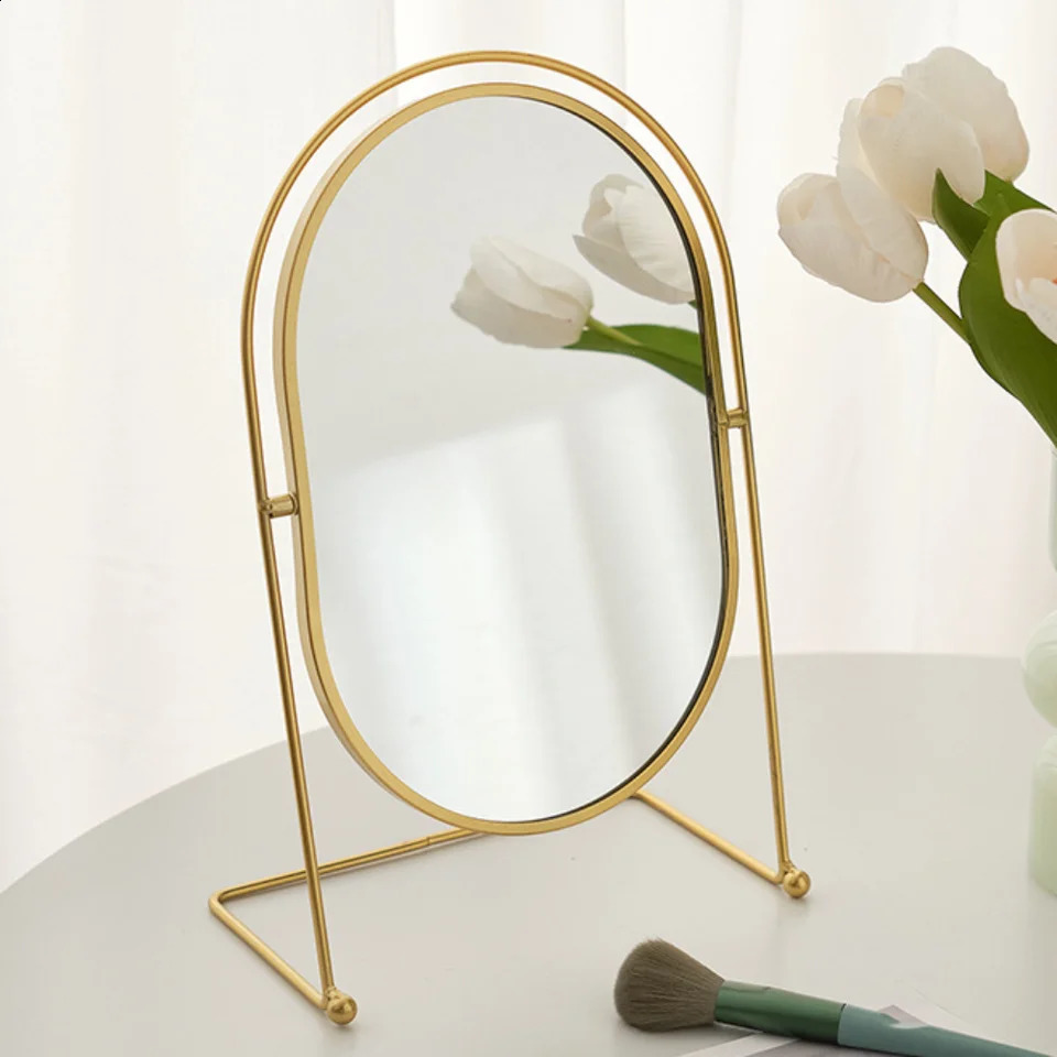Iron Art Nordic Makeup Mirror Iron Frame 360° Rotatable Desktop Stand Mirror Without Dead Corners High Definition Vanity Mirror 241226