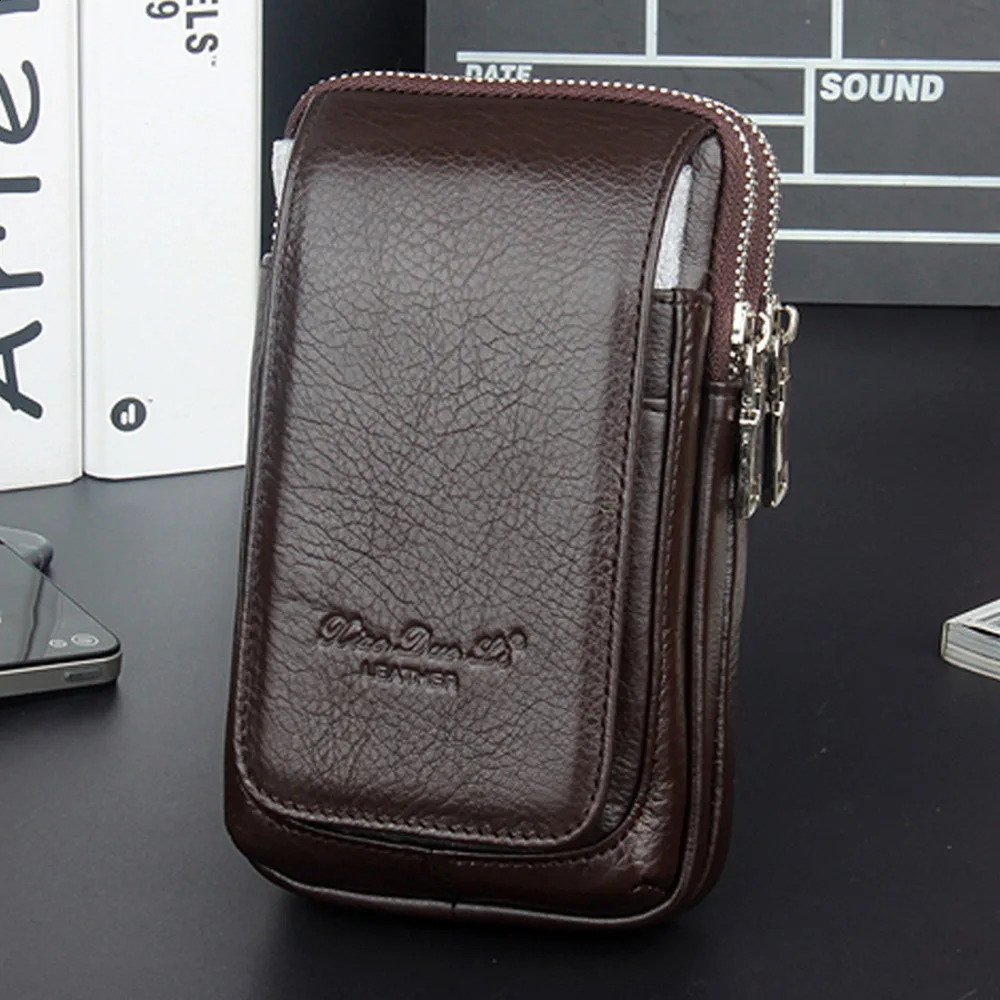 Fashion Men Genuine Leather Fanny Waist Bag Cell/Mobile Phone Coin Purse Pocket Belt Bum Pouch Male/Military Pack 241223