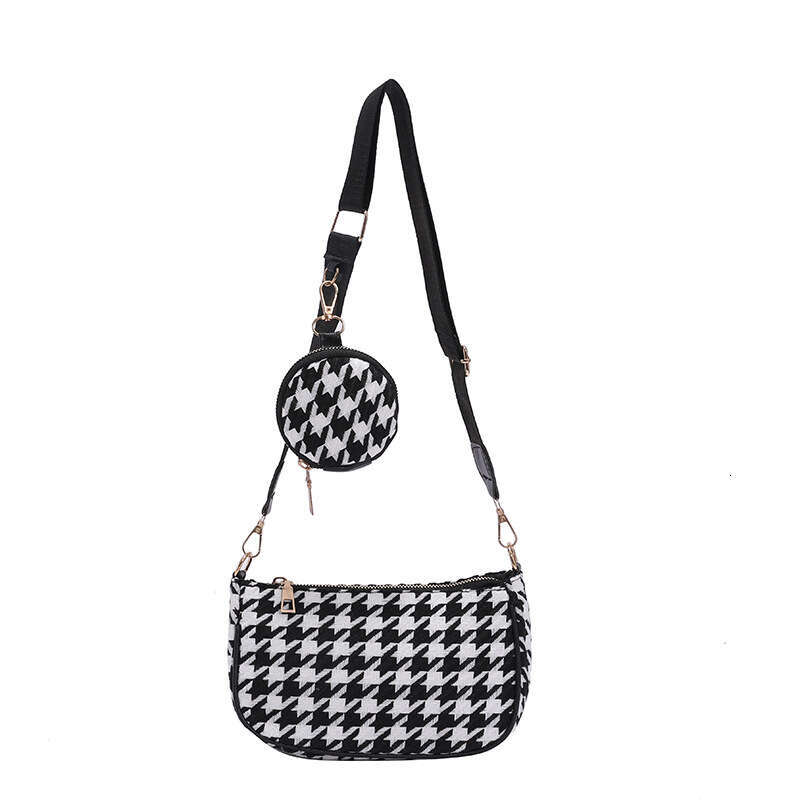 Fresh Checkered New Korean Style Elegant Simple Wide Strap Single Shoulder Crossover Small Square Bag