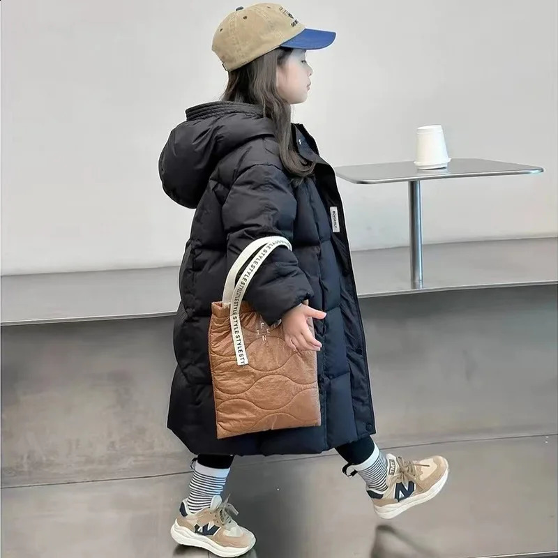 winter overalls for children girls long hooded down jacket thickened warm and waterproof ages 310 241225