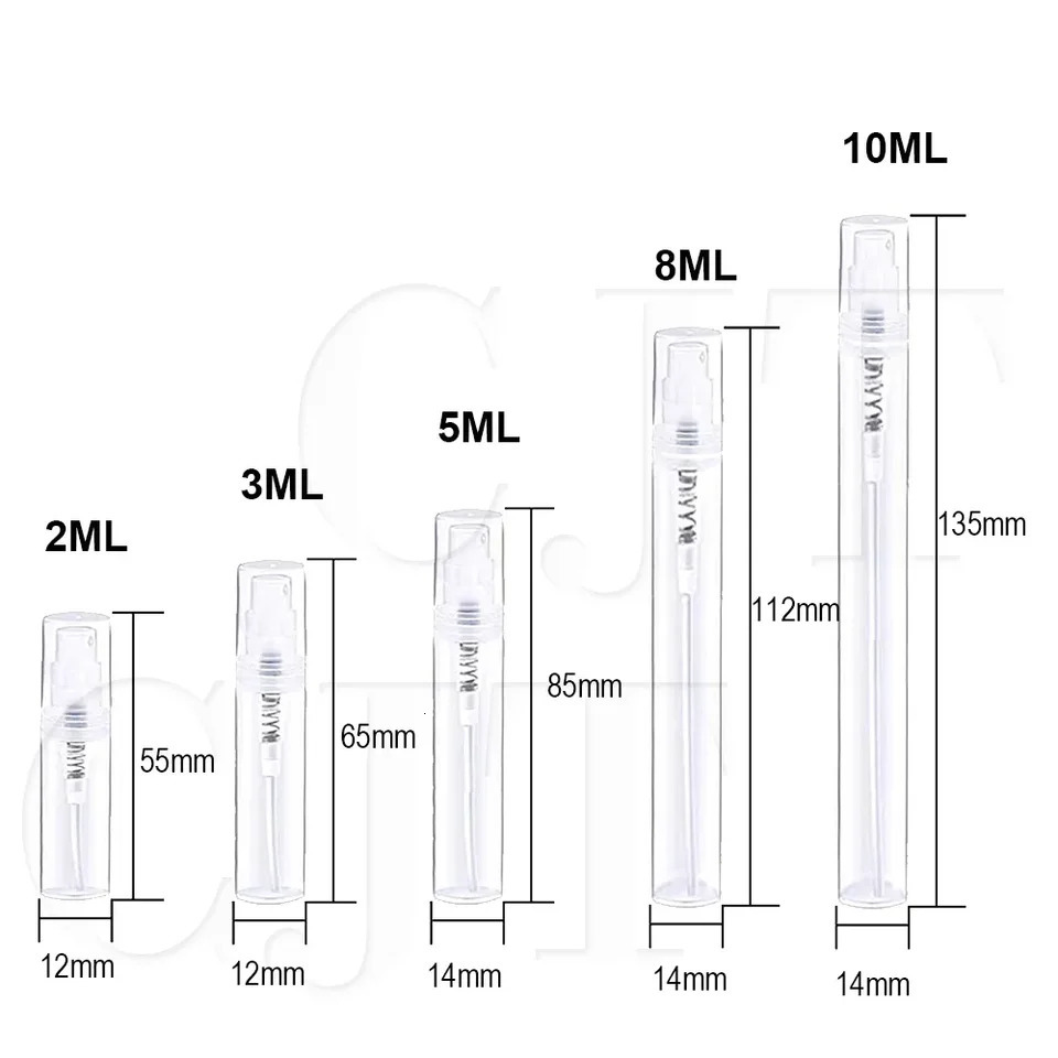 100Pcs Mini Plastic Spray Bottle 2ml 3ml 5ml 8ml 10ml Perfume Bottle Parfume Bootle Refillable Vial Empty Cosmetic Container 241225