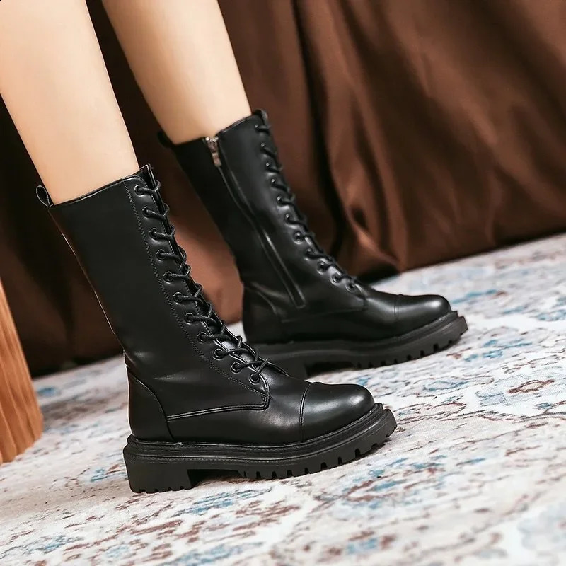 Thick soled boots for womens retro British style spring autumn and winter Korean version fashion versatile boots 241226