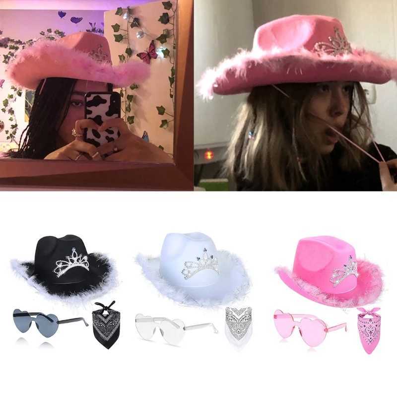 Exquisite pink cowboy hat breathable Western cowboy hat suitable for nightclubs and bars W241225