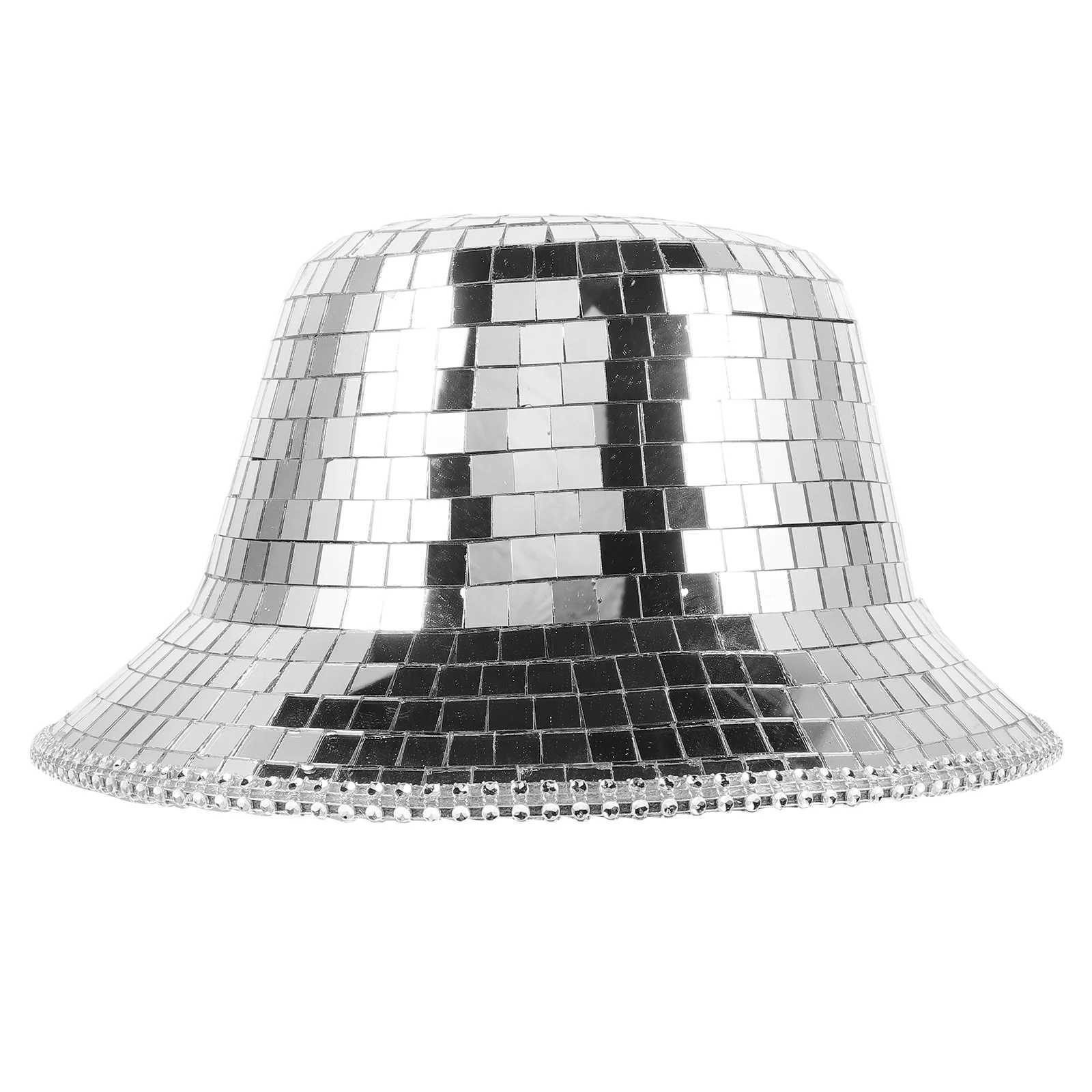 Reflective denim hat silver disco bucket mens sparkling clothing gold mirror tiles adult clothing sunshade dance party W241225