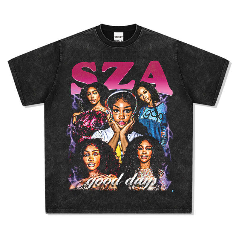 American hip-hop Shisha SZA printed short T-shirt, loose and versatile, long sleeved round neck hooded sweatshirt