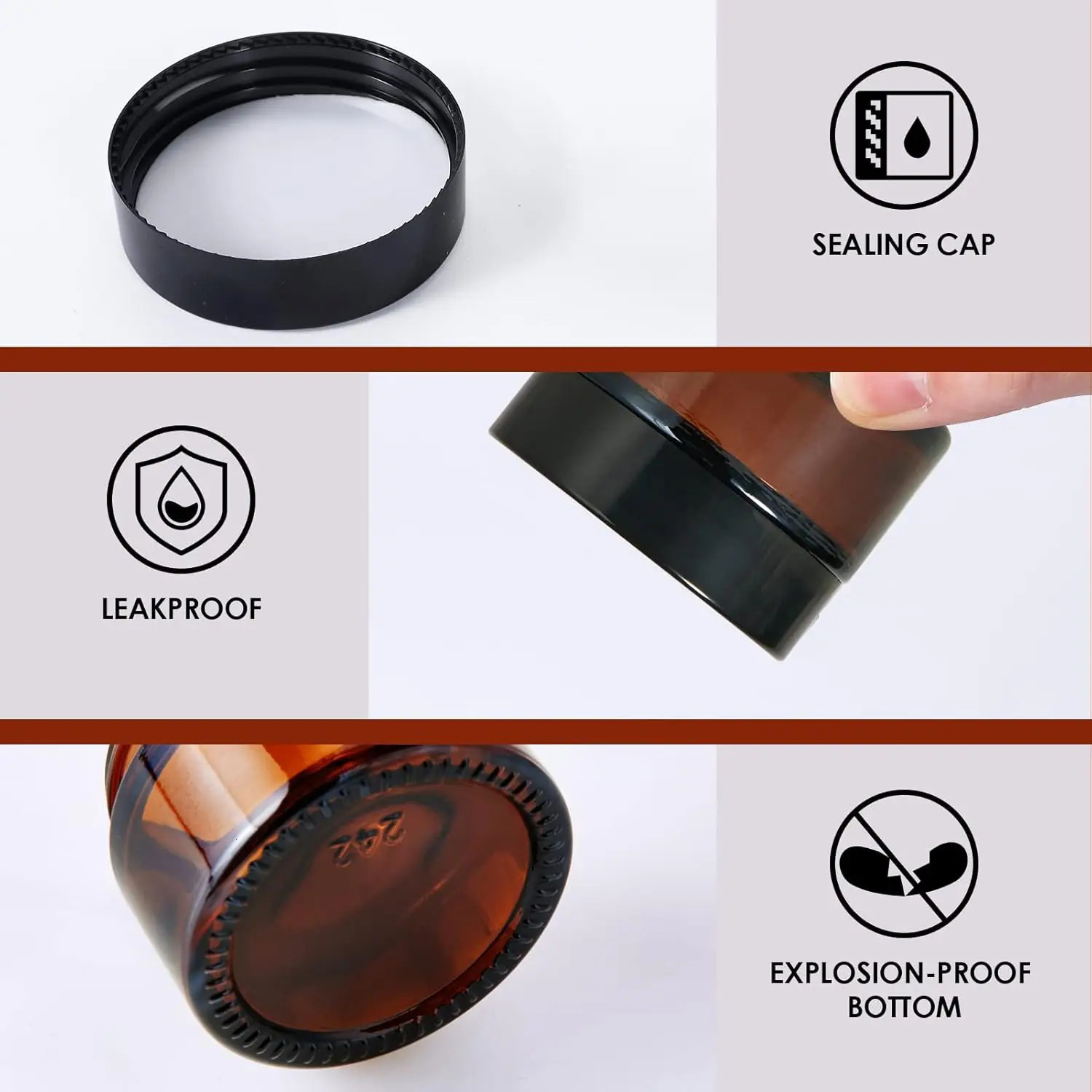 10pcs 5g-50g Amber Brown Glass Cosmetic Jar Face Cream Bottles Portable Travel Face Cream Cosmetic Container Accessories 241225