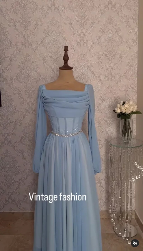 Xijun Chiffon Long Sleeves Prom Dresses Pleats Crystal Beaded Prom Gowns Formal Party Elegant Gowns Dubai Evening Dress Women 241223