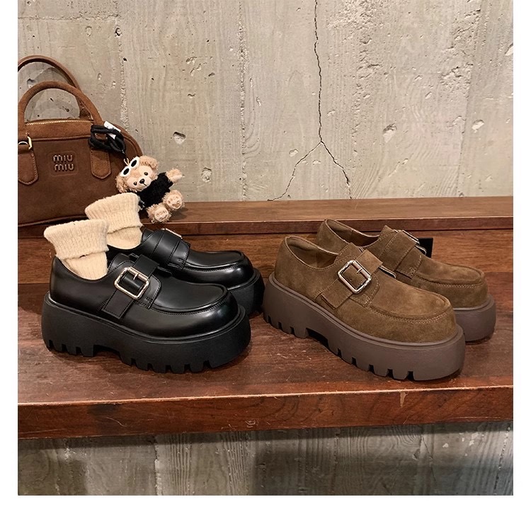 f2cb7 square belt toe buckle oxford shoes woman high quality leather creepers atillas mujer new New desig platform flats women
