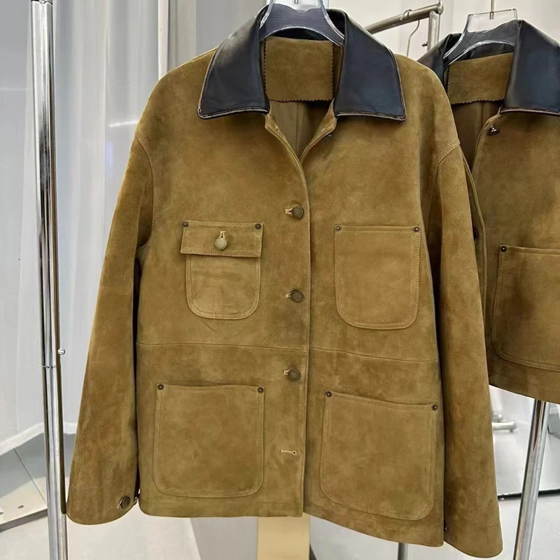 Retro Imported Mixed Sheep Suede Leather Jackets for Women Trendy Soft Kid Medium Long Outwears Female Trench Coat 241227