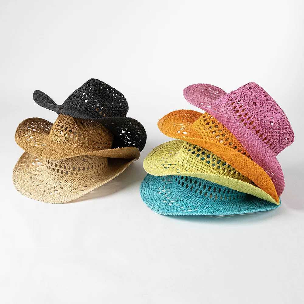 Matcha Green Cowboy Str Hat Hanoven Hollow Mens and Womens Summer Sun Hat Western Cowboy Hat Sombrero Vaquero W241225