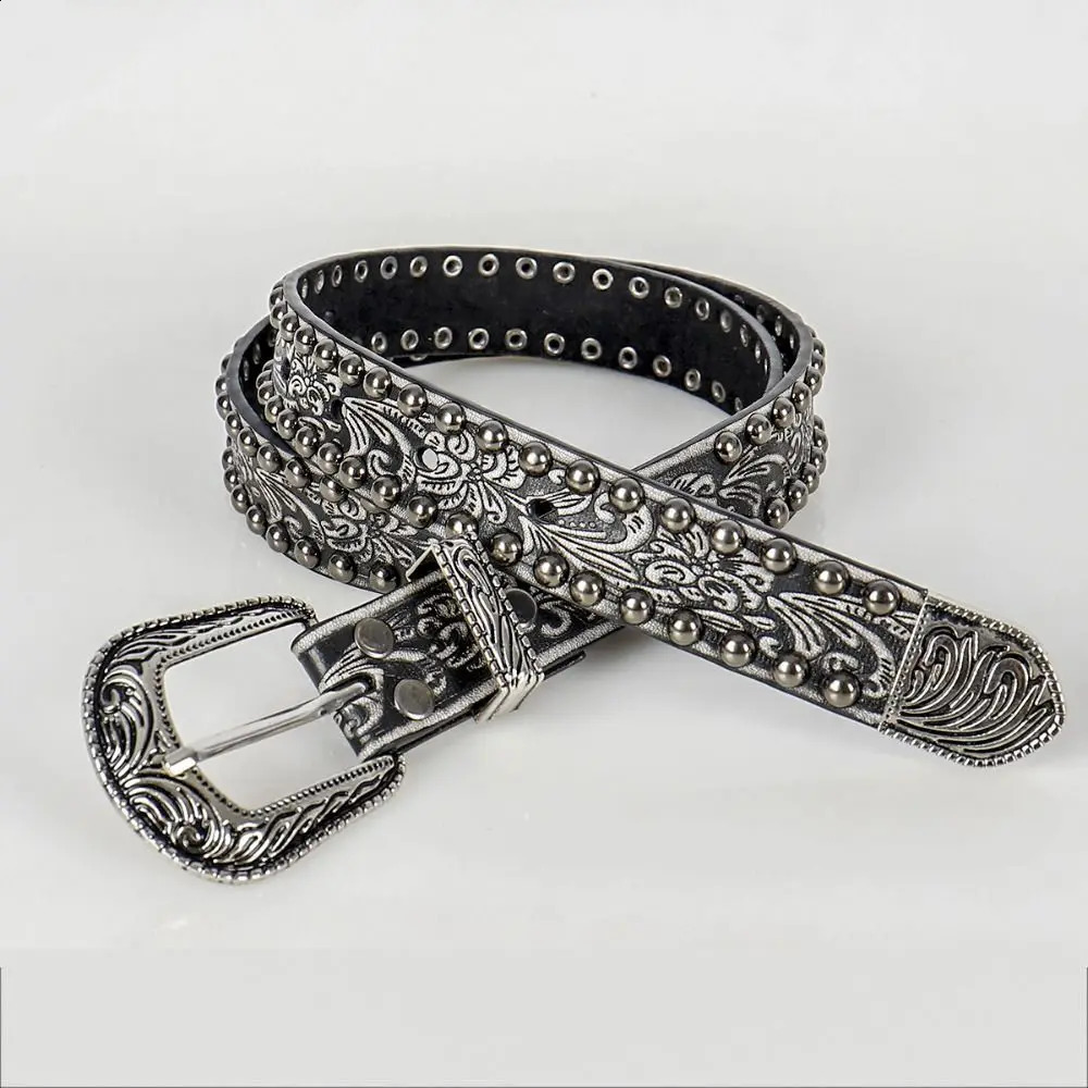 Punk Rock Chic Round Rivet Belt Harajuku Vintage Alloy Buckle Waistband Y2K PU Leather Belt 241226