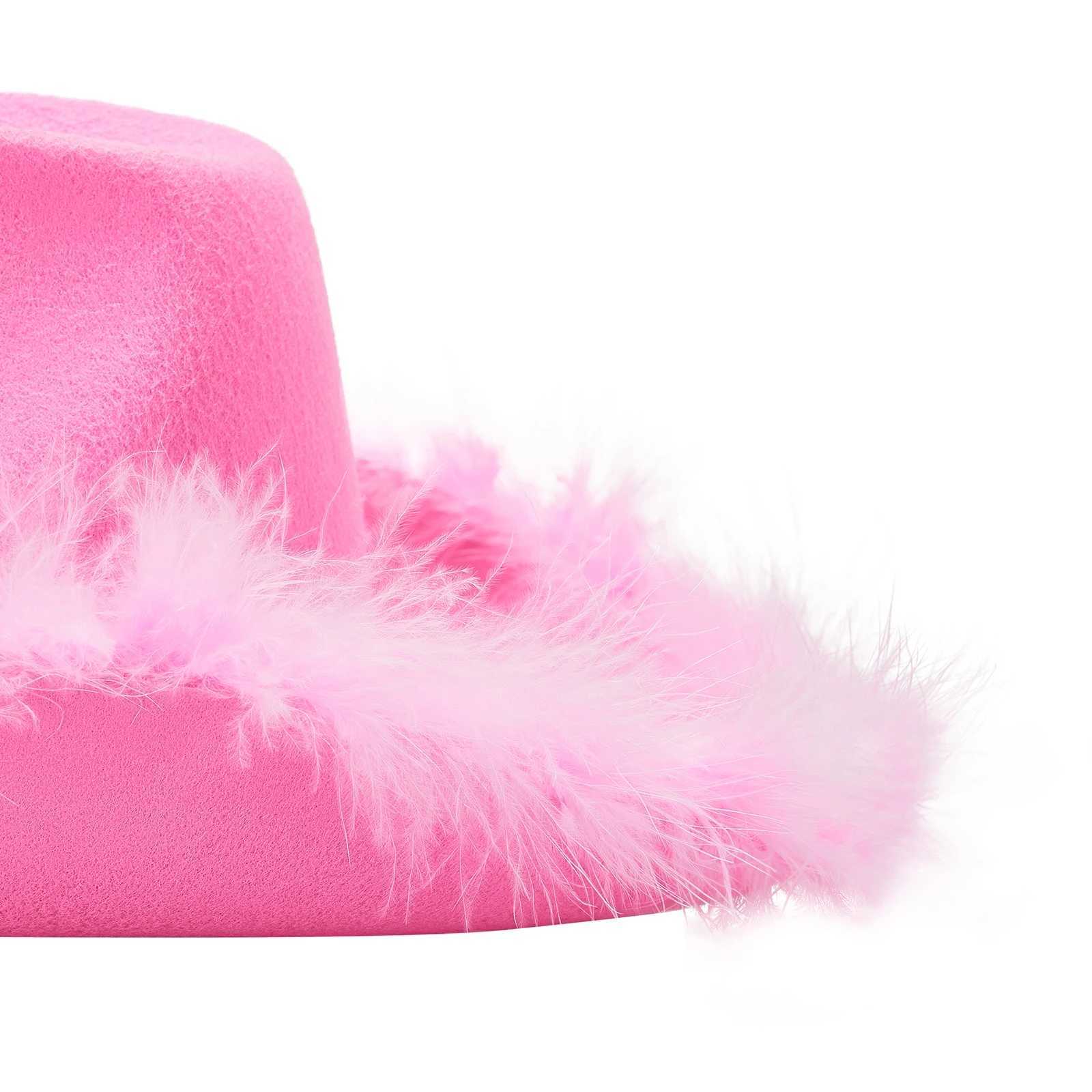 2024 New Womens Casual Cowboy Hat Adult Solid Color Fur Decorative Wide Brim Hat Used for Date Parties W241225