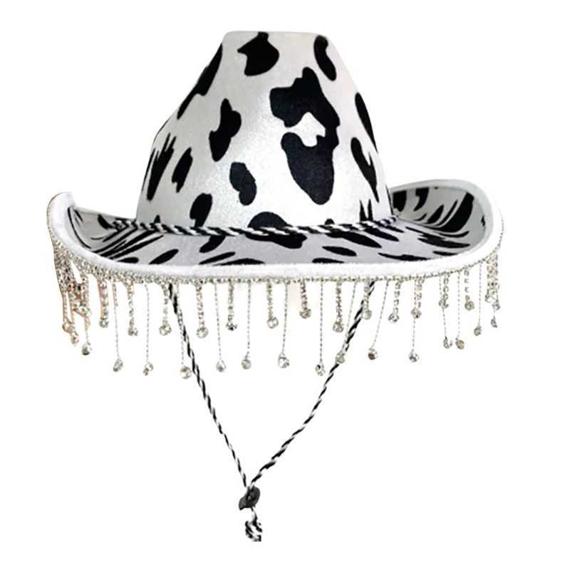 Rhinestones Women Tassel Hat Teen Girls Breathable Wide Brim Beach Hat Music Festival Hat Singles Party C W241225