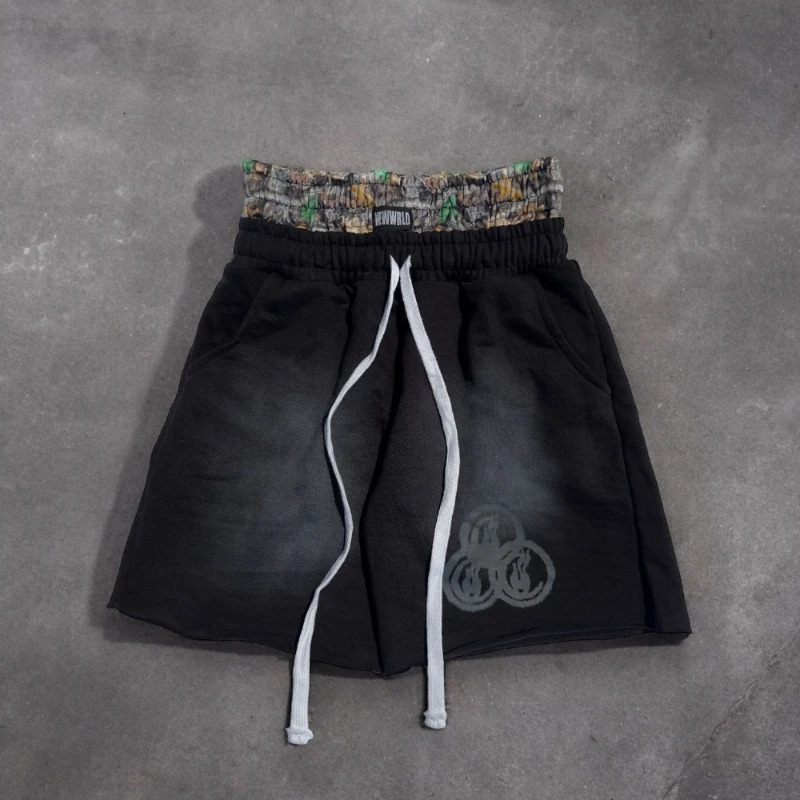 Streetwear Y2K Camouflage Double Waist Shorts Men Women Harajuku Embroidered Leisure Sport Short Hip Hop High Waist Cotton Pants 241225